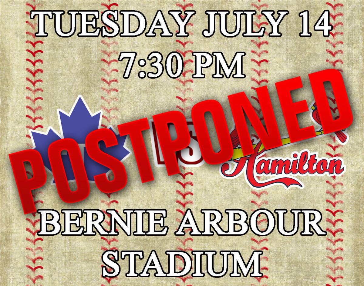 HamCardinalsCBL's tweet photo. Tonight's game with the @IBLMapleLeafs has been postponed due to the city closing all parks from all the rain. http://t.co/3eUJusA5BS