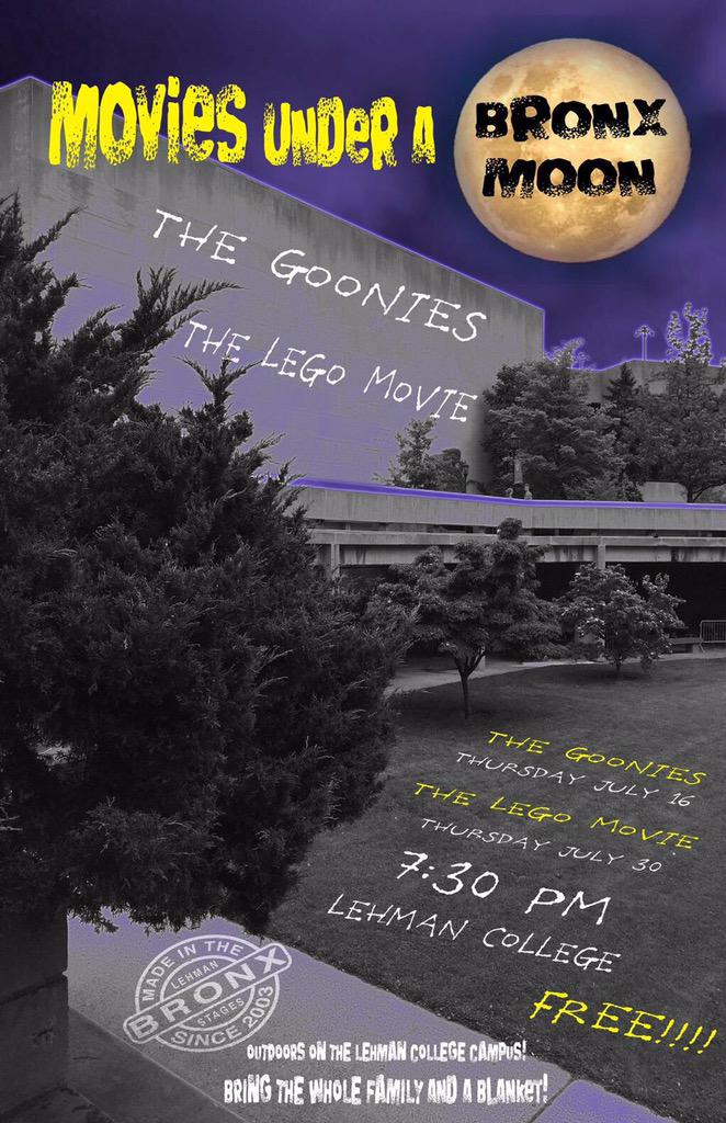 ON THURSDAY! Movies Under a Bronx Moon! We are showing The Goonies @ 7:30pm. Outdoors at Lehman College #Bronx #Free