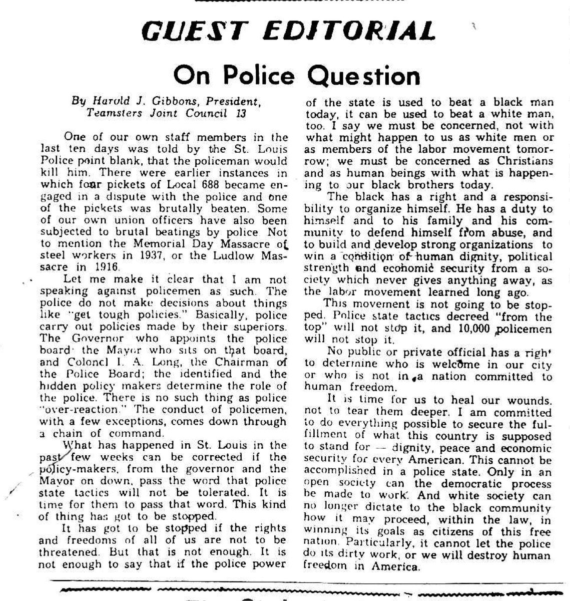 loumoore12's tweet photo. 1968, must read.
powerful editorial in St. Louis Argus from teamster leader about police brutality. #BrandonClaxton http://t.co/VxHZiayVPK