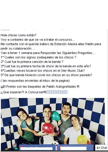 AlaskersOficial's tweet photo. Hola!! Se enteraron de nuestro concurso?tienen que responder estas preguntas !son  por las baquetas de @pablo_alaska http://t.co/gZyZg7L0Az