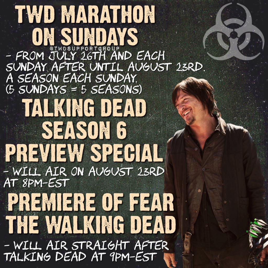 #TheWalkingDead Marathon! 

#TalkingDead Season 6 Preview! 

#FearTheWalkingDead Premiere! 

💀👣💀