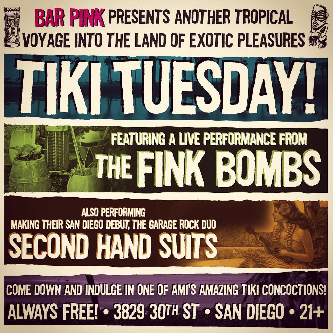 TONIGHT! Join us <a href="/bar_pink/">Bar Pink</a> in North Park for #TikiTuesday. It's FREE! <a href="/tikioasis/">Tiki Oasis</a> <a href="/GretschUSA/">Gretsch Guitars</a> #garagerock #budgetrock