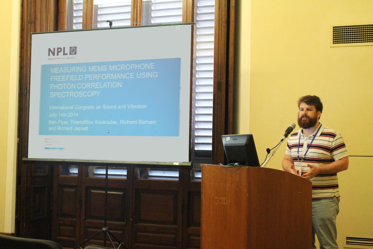 SalfordAcoustic's tweet photo. @dB_enjamin talking about optical calibration techniques for MEMS microphones at #icsv22 http://t.co/zRPAOoMtFh