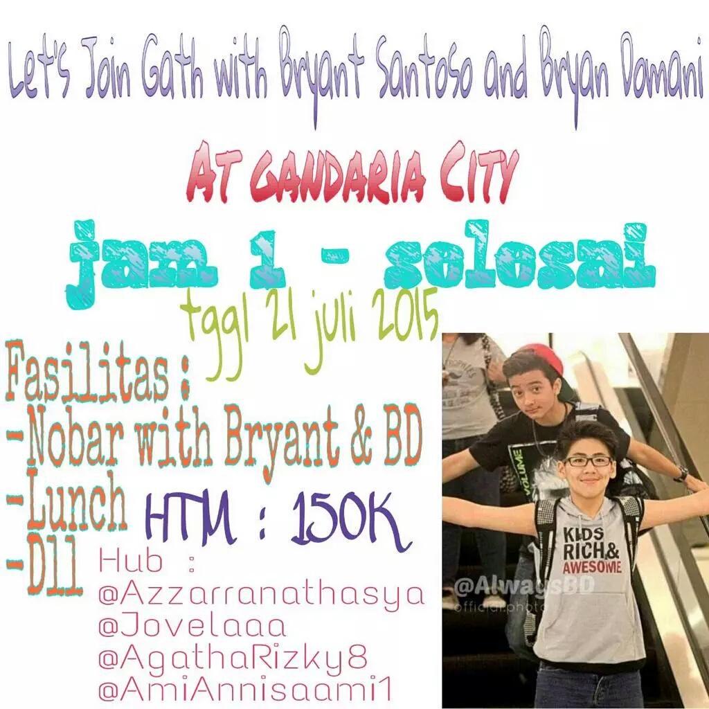 AlwaysBD yang kangen <a href="/bryandomani__BD/">Bryan Domani</a> jangan lupa ke acara ini tgl 21. Hubungi kontak yg tertera. Kita seru-seruan =D