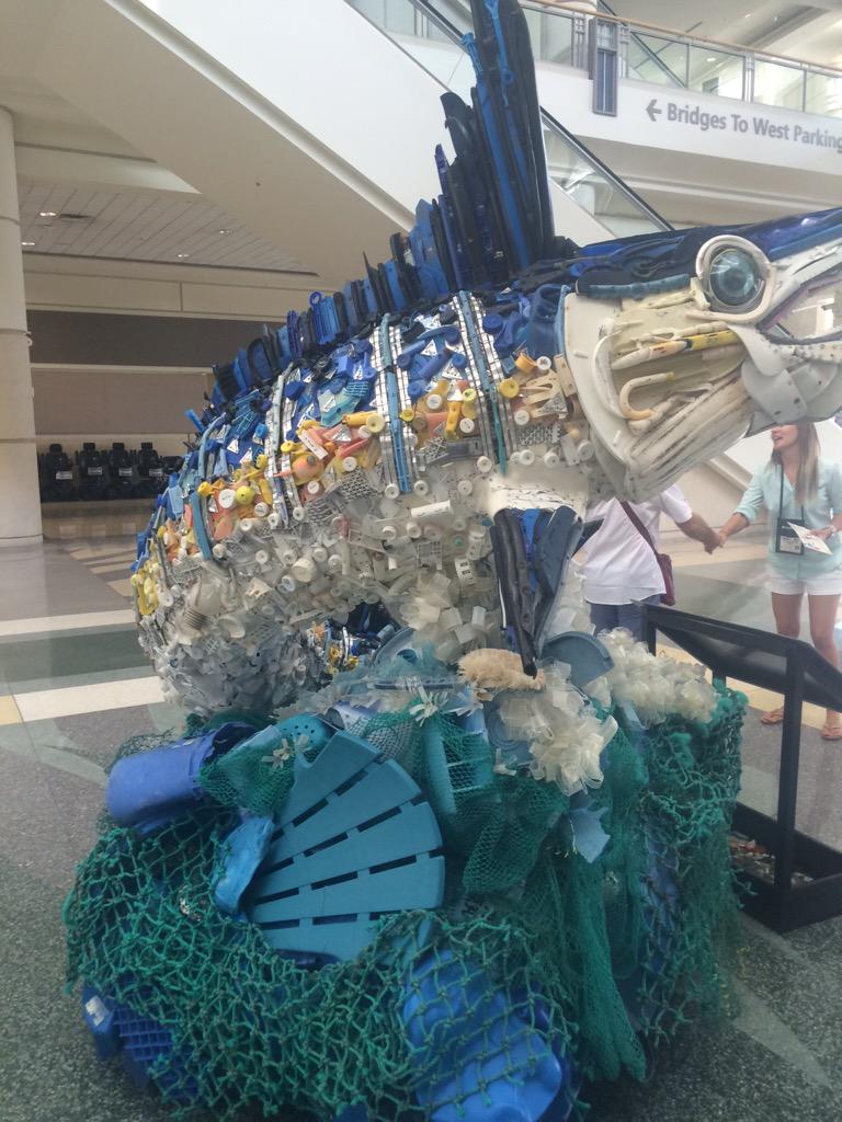 trinapolkey's tweet photo. 9 ft marlin sculpture made of plastic debris washed ashore debuted at iCast #KickPlastic @CostaSunglasses http://t.co/Sm1PwDkNvJ