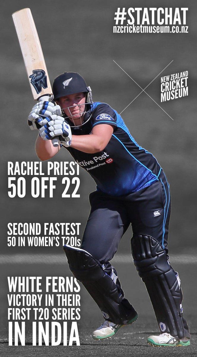NZCricketMuseum's tweet photo. In the second #INDvWF T20, @rachelpriest13 hit the @WHITE_FERNS to a series win. Today they go for the #whitewash. http://t.co/vd11JvjoRu