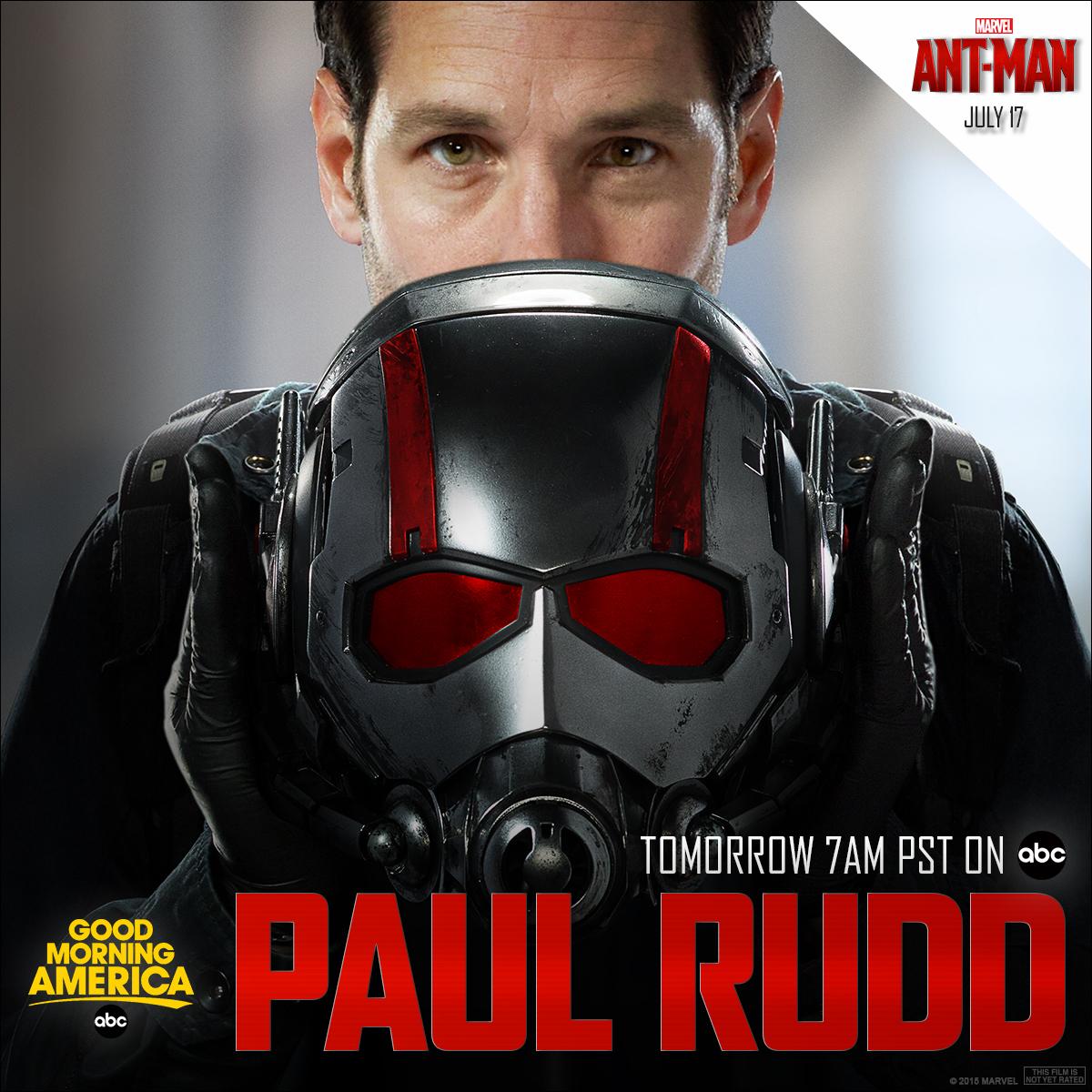 Ant-Man (@antman) on Twitter photo Catch #AntMan himself, Paul Rudd, tomorrow morning on <a href="/GMA/">Good Morning America</a> at 7am PT on ABC! Catch #AntMan himself, Paul Rudd, tomorrow morning on <a href="/GMA/">Good Morning America</a> at 7am PT on ABC!