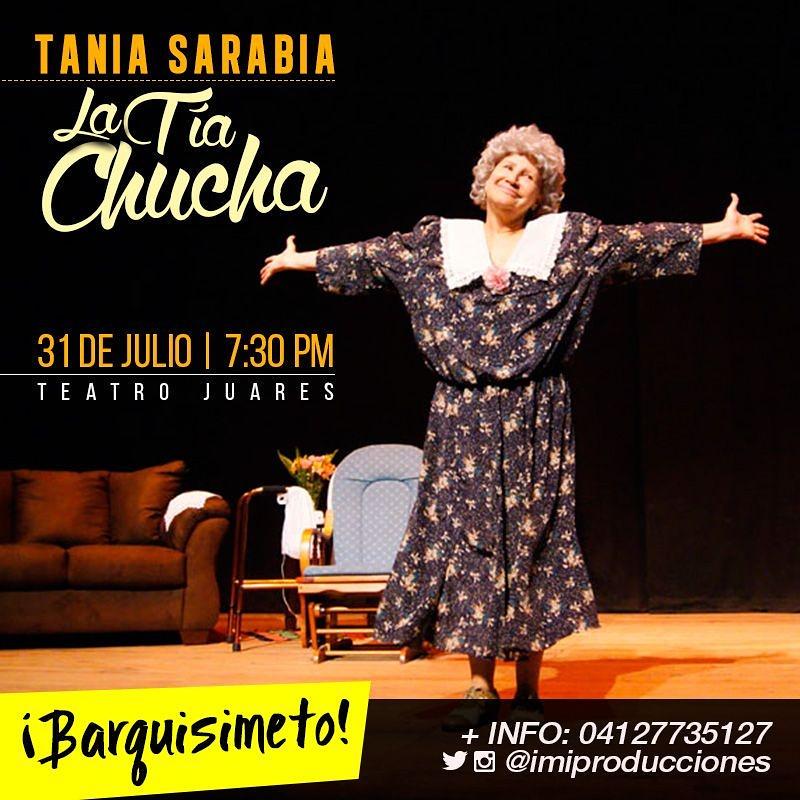 #LaTiaChucha (Monólogo de Humor) de <a href="/TaniaSarabia/">Tania Sarabia</a> llega al <a href="/TeatroJuares/">Teatro Juares</a> el Viernes 31
+ info <a href="/imiproducciones/">IMI PRODUCCIONES</a>