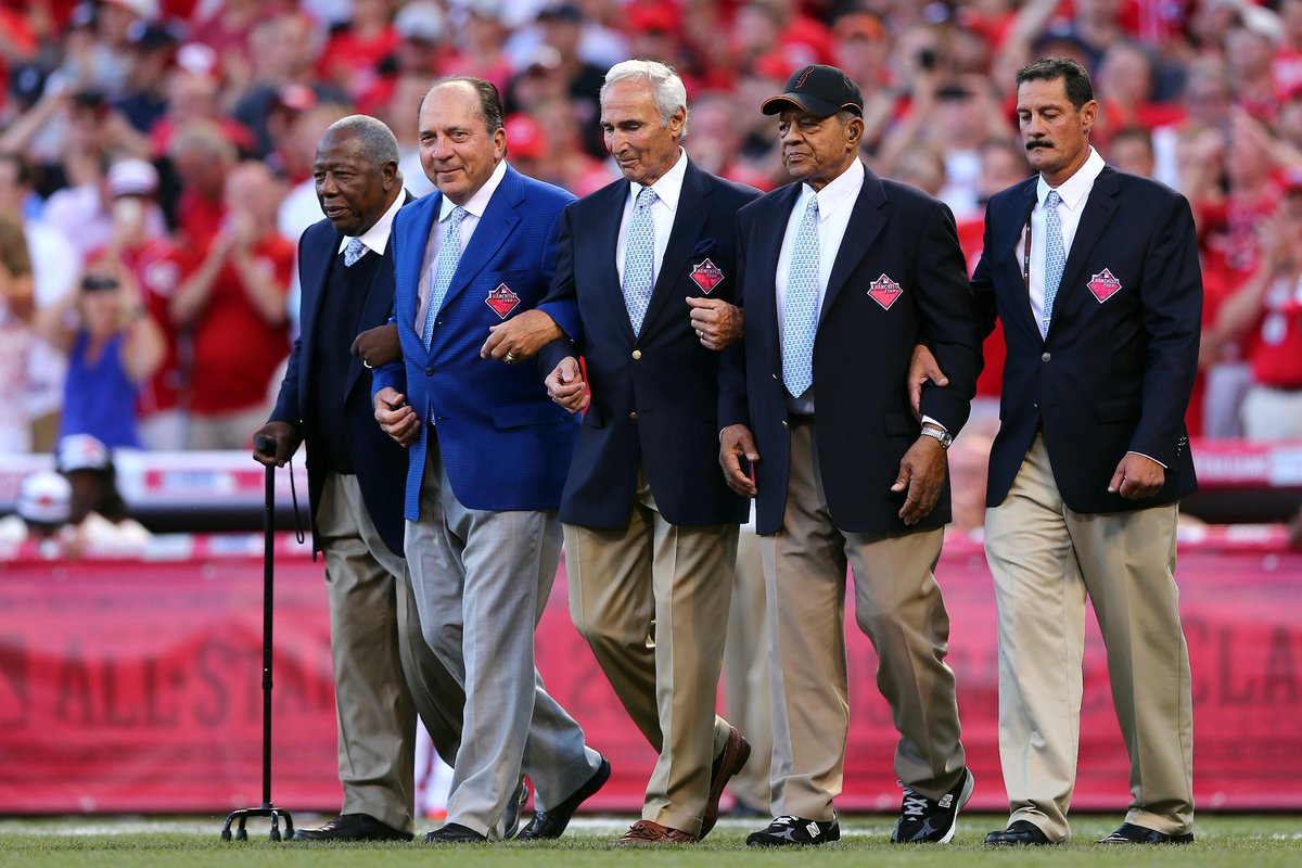 SportsCenter's tweet image. There is some pretty incredible talent at Great American Ball Park tonight. 
• Aaron
• Bench
• Koufax
• Mays