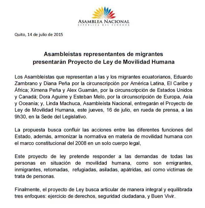 dianapenaec's tweet photo. Asambleístas representantes de migrantes presentamos Proyecto de #LeydeMovilidadHumana @FalconiPatricio http://t.co/p9rV4CX4aA