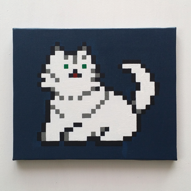 【ハートいっぱいシリーズ白猫さん】F3キャンバス　絵画　イラスト　猫　猫絵　白猫