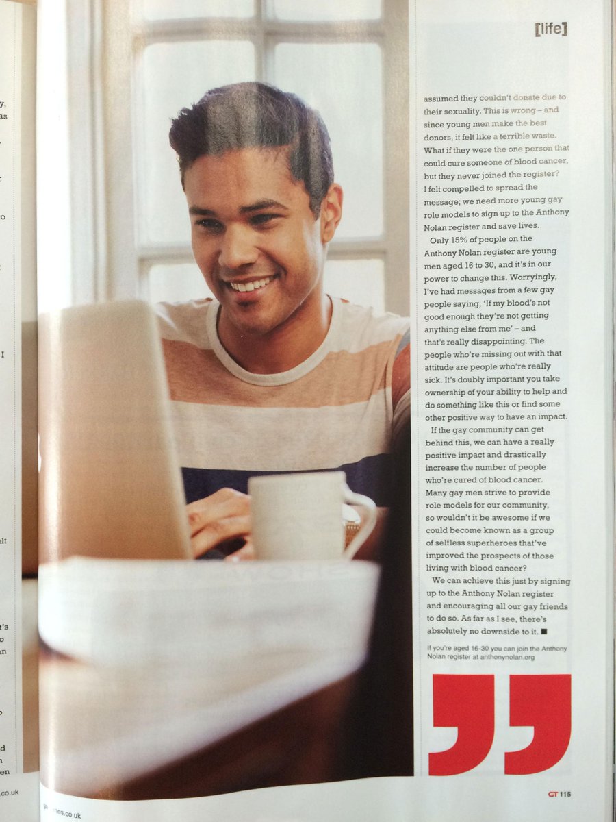Big thanks to @GayTimesMag for featuring donor <a href="/brookieboy/">whynot</a> - let's spread the word that gay men can be lifesavers!