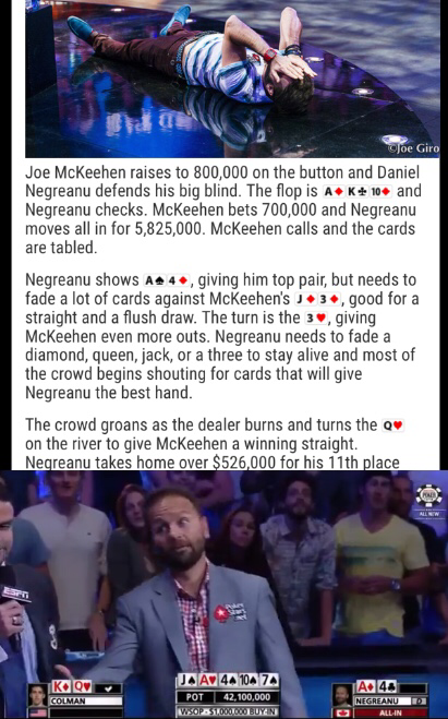 djlookz's tweet photo. @PokerNews @RealKidPoker busted w/A4o to a BadBeat @Wsop #BigOneDrop last year too. He must hate this hand now #awful http://t.co/nQyFAhZ8RS
