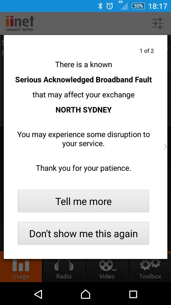 freeranger_'s tweet photo. @iiNet @iikarladam Not what your mobile app is telling me. All weekend and all week. Fix this because it's terrible. http://t.co/sjTef17xEg
