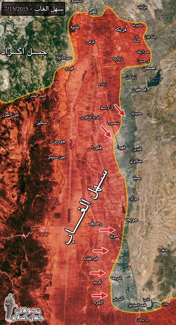 A7_Mirza's tweet photo. Update for #Ghab Plain situ map
SAA Fixed #Tal_Waset & #Khirbat_al_Naqus & advanced to #Mansurah
#سهل_الغاب http://t.co/tdZXIgyWB8