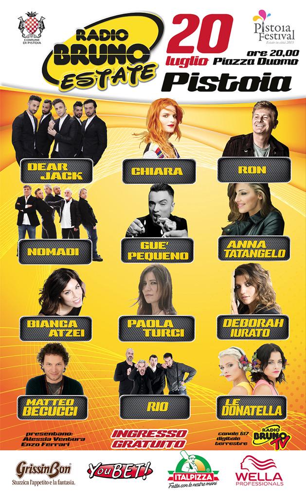 RADIOBRUNO1's tweet photo. Grande festa lunedì a #Pistoia...torna il #radiobrunoestate15, con tanti amici!Scopri il cast: http://t.co/GSa9Wl5RMr http://t.co/2cLreYeQpP