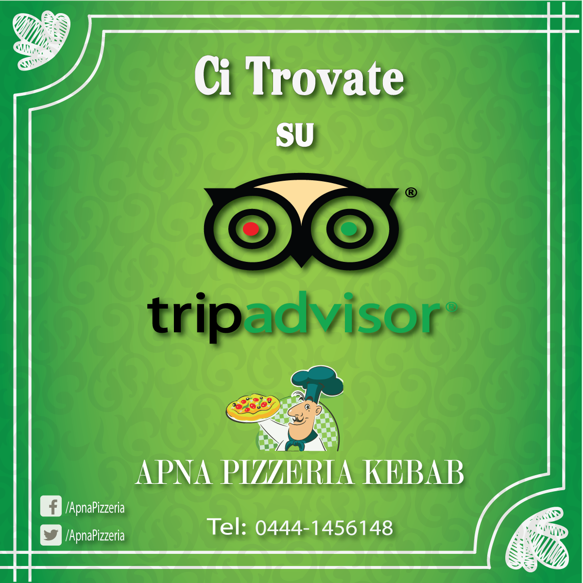ApnaPizzeria's tweet photo. Siamo disponibile anche su @TripAdvisorIT . Recensione #Apna Pizzeria Kebab. 
URL: http://t.co/IcqJsI0c7v
#Pizza http://t.co/ovGfnb8lQT