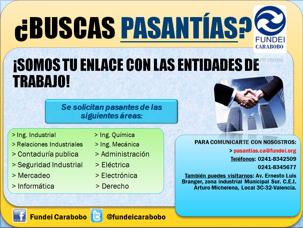 ¿Buscas #Pasantías? Fundei ¡Es tu solución! #PasantíasCarabobo