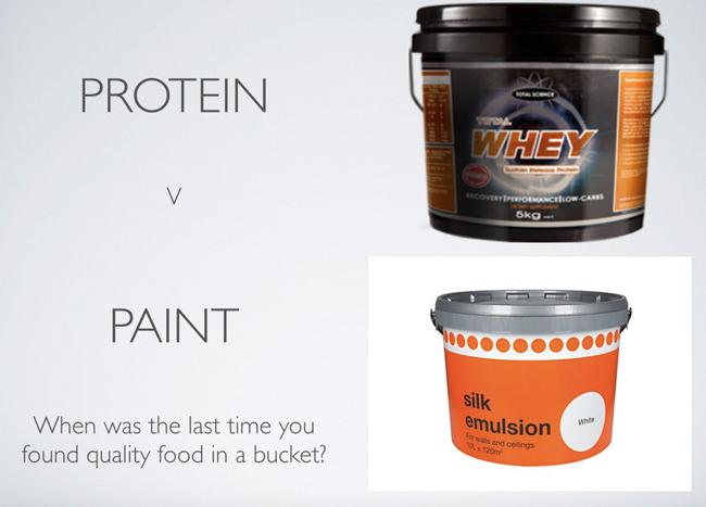 33Fuel's tweet photo. Protein v paint - can anyone spot the difference? #AvoidJunk #FuelNatural http://t.co/oPrdfQ8Vx4