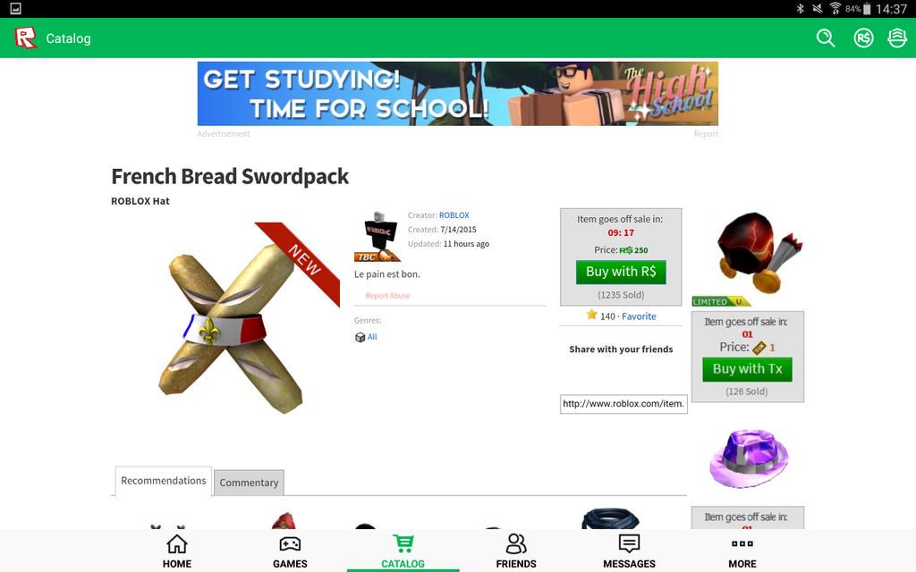 french bread swordpack a hat by roblox roblox updated 7