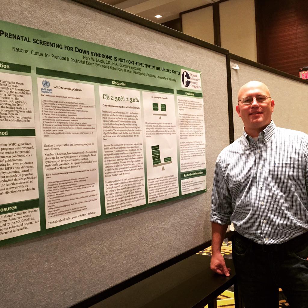 MarkWLeach's tweet photo. Prenatal testing for Down syndrome is not cost effective in the United States, find out why at LB-5 at 1245 #ispd2015 http://t.co/kE81bQFrlq