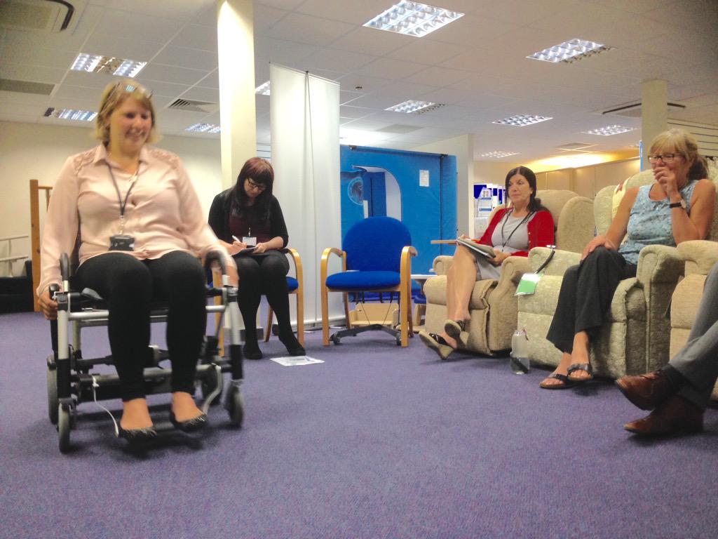 zingerchair's tweet photo. Staff of Disabled Living having fun on the @zingerchair. It's Product of the Month @KidzExhibitions http://t.co/zvNGWpI2xu