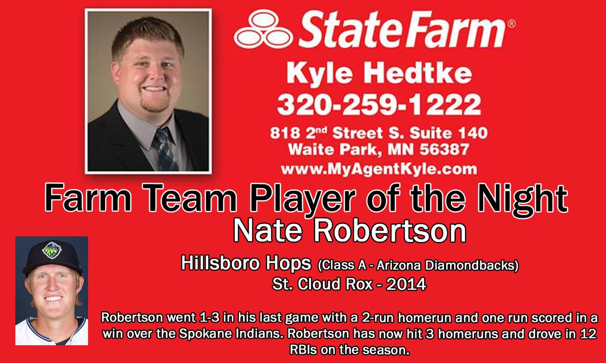 Today's Farm Team Player of the Night presented by <a href="/MyAgentKyle/">Kyle Hedtke-St8 Farm</a> is Nate Robertson. Nate played for the Rox in 2014