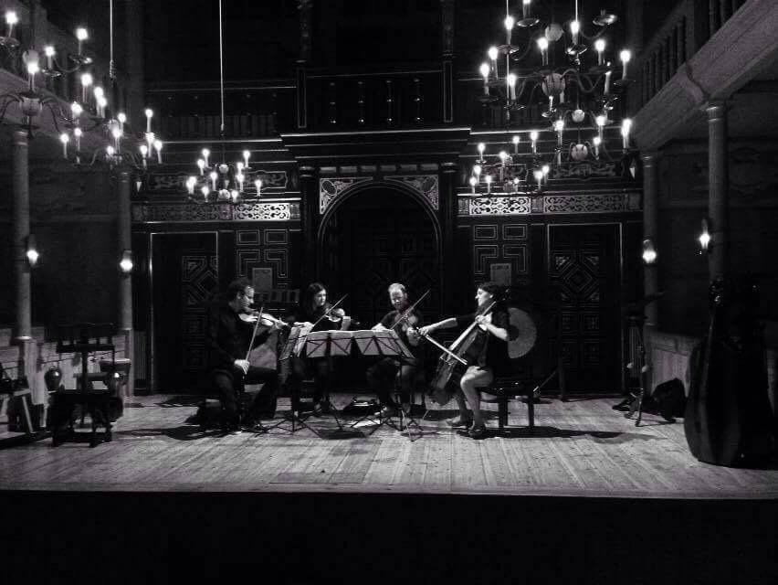 shellfleming's tweet image. @CarducciQuartet all excited, having just had a rehearsal @The_Globe ahead of our @Shos15quartets cycle on 9 August.