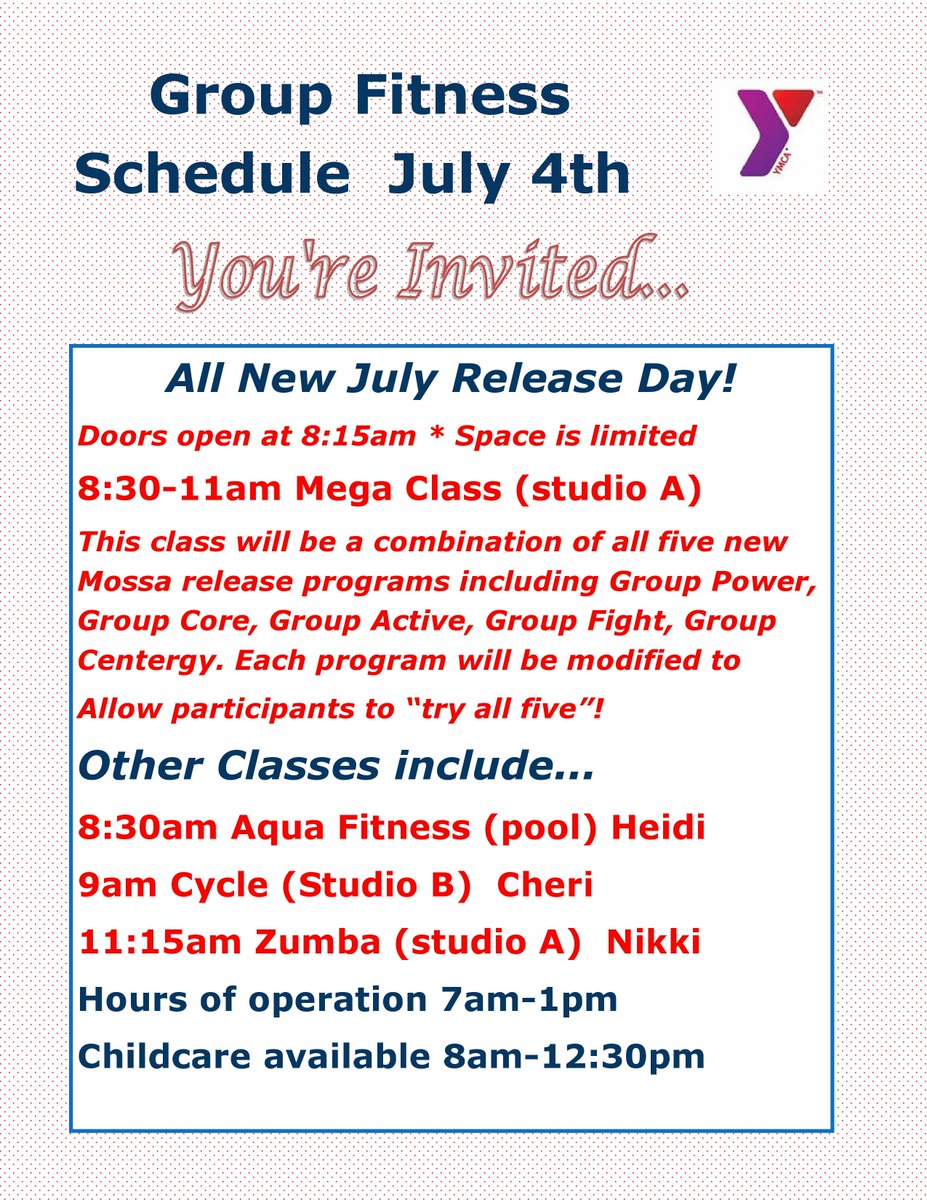 TEMPEYMCA's tweet photo. Just a reminder we do have limited classes and hours tomorrow. We hope everyone has a safe and fun 4th of July! http://t.co/isgFNIpX0K