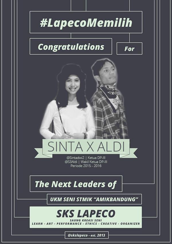 Bismillah. Dgn resmi ketua DP-III UKM Seni #SKSLAPECO adalah teteh @Sintadwi2 &amp; wakilnya <a href="/S3Aldi/">Masih Pemeran Lama</a> ;) Cc: <a href="/STMIKAmik/">#AxiooSmartCampus</a>