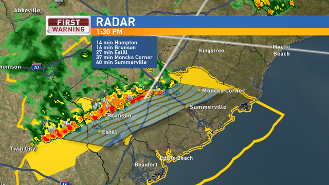 WCIVWX's tweet photo. A basic timeline for some of the places this line of storms is headed next. Wind will be main threat. #chswx #SCWX http://t.co/ulkkp5mmbH
