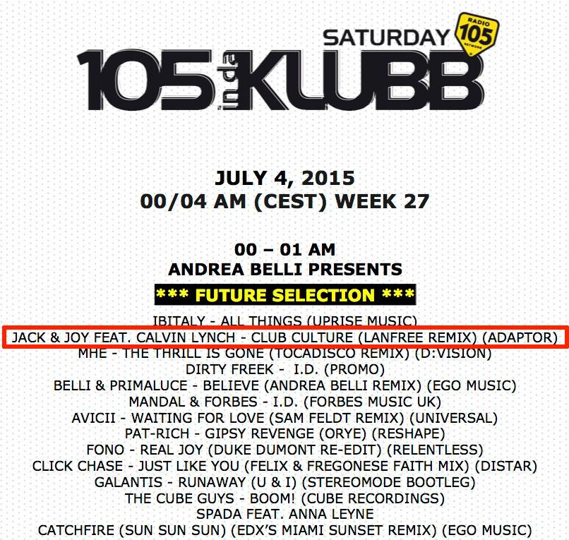adaptorrecords's tweet photo. Tomorrow night @TheJackNJoy ft @LynchCalvin @Lanfree_ #Remix #premiere @Radio105 @105indaklubb Txs to @andreabellidj http://t.co/n3l6eeZJfy