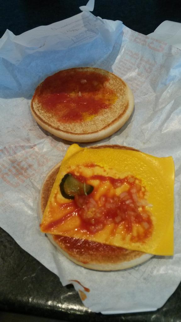 Steffidoll's tweet photo. @McDonalds think someone forgot to put something in my son's cheeseBURGER!! Or is this the vegetarian option!!?? http://t.co/XGDWgVPqyi