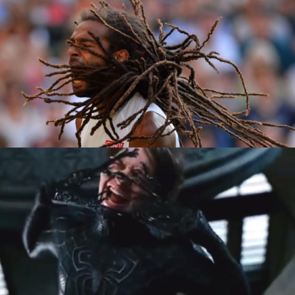 chrisroman's tweet image. This pic of Dustin Brown looks like he's being attacked by the symbiote from Spider-Man #Wimbledon2015 #SpiderMan2007