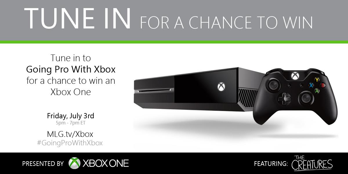 MLG's tweet photo. Tune in today at 5:00 PM ET for a chance to win an @Xbox One on http://t.co/EJVMoWvF3G!

#GoingProWithXbox http://t.co/AUNlP6tv2X