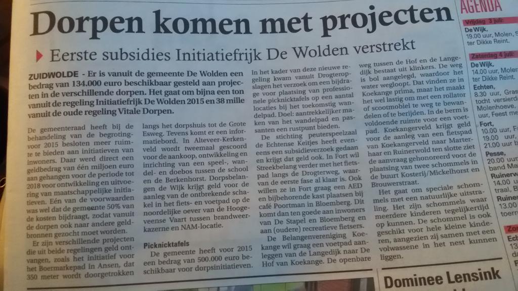 Mooie projecten! Vertrouwen in de inwoners van De Wolden betaalt zich uit.