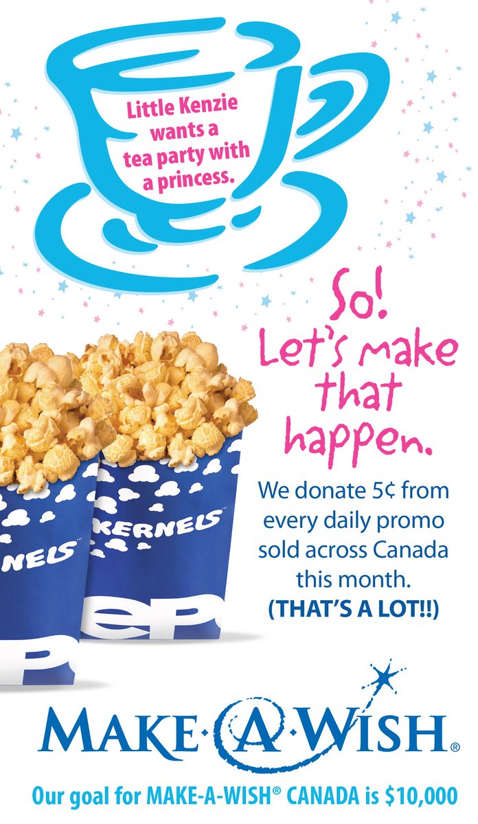 kernelspopcorn's tweet photo. Help Kernels support @MakeAWishCA by buying any of our daily promotions this July! #KenziesWish #SnackandSupport http://t.co/tmzOQ2m1wu