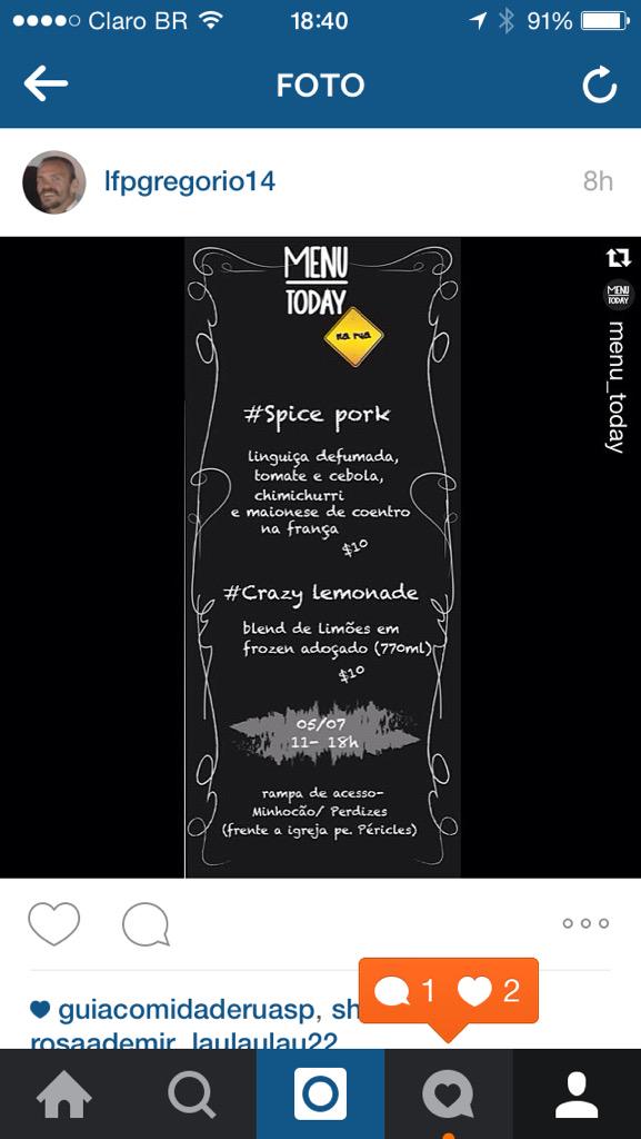 Menu_Today's tweet photo. #BoraMangiare no domingo. #MenuTodayNaRua #Gastronomia #Food #Evento #MercadoDasPulgas http://t.co/ZECQDSlbvB