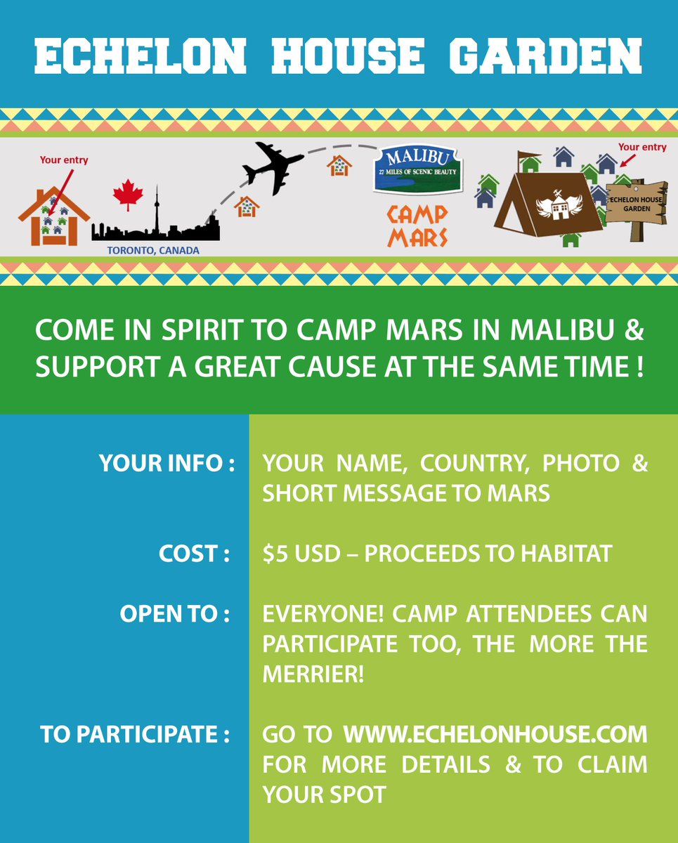 TheEchelonHouse's tweet photo. NEW!!  CAMP MARS PROJECT:  ECHELON HOUSE GARDEN.  Come in spirit to @SummerCampMars and help a great cause! #CampMars http://t.co/Rsl6J4DOlM
