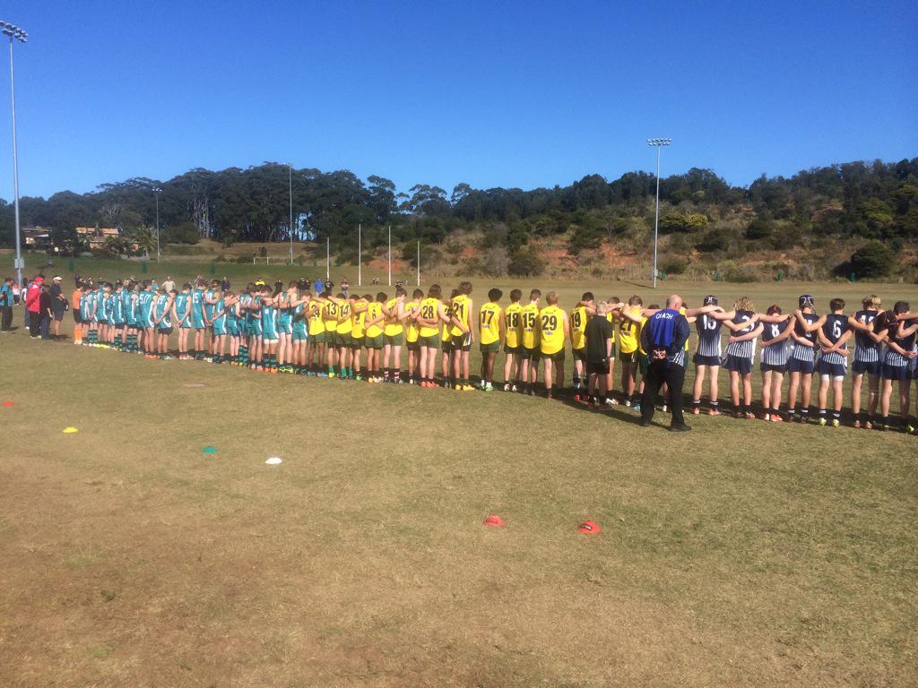 BigRed_SWR's tweet image. Minute silence at Eastern Regional AFL Jnr carnival in Port Macquarie (u13, u15, u17) #RIPPhilWalsh
