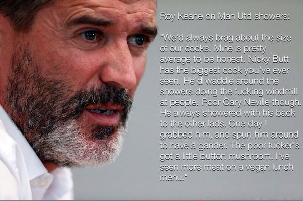FootballFunnys's tweet photo. Roy Keane on the Man Utd showers. http://t.co/B4UBHNZGGp