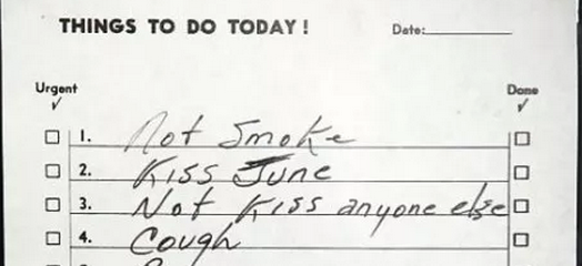openculture's tweet photo. Johnny Cash’s Short &amp; Personal To-Do List. #2 Kiss June. #3. Don’t Kiss Anyone Else. http://t.co/4shrREiR7a http://t.co/xkyazhZiQA