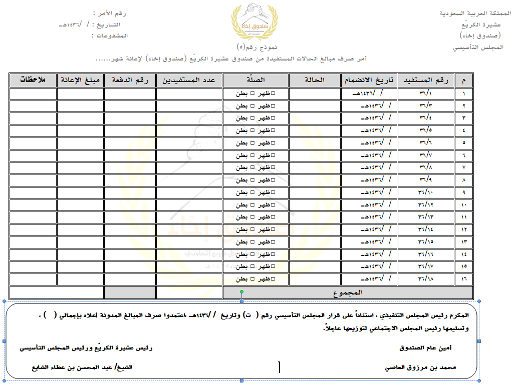 صندوق إخاء On Twitter نموذج رقم5 أمر صرف مبالغ الحالات المستفيدة من 