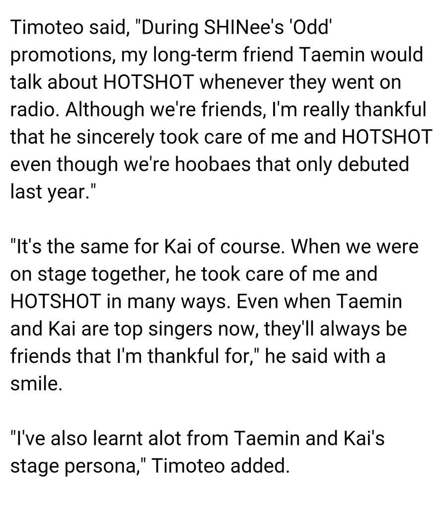 hotshotsg's tweet photo. [TRANS] 150704 Star News Interview - #HOTSHOT Timoteo, "SHINee Taemin • EXO Kai, unchanging friends" http://t.co/7Xpkq7U6wj