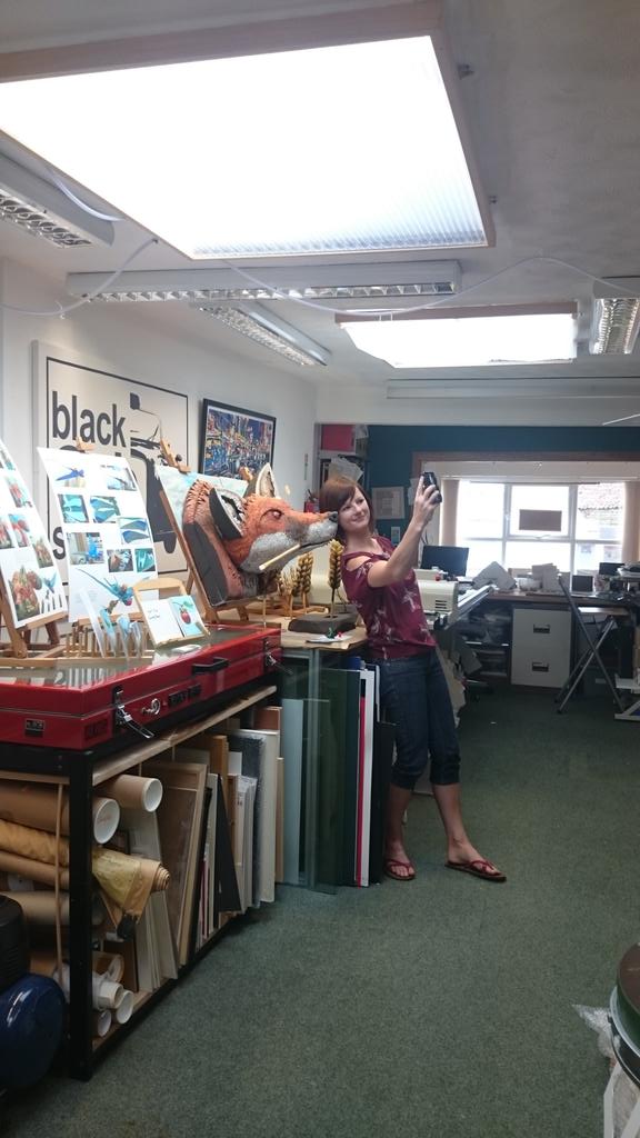CraigJPattrick's tweet photo. Second weekend of @ArtPeterborough! Selfies with the Fox with @elliesandall. At @BlackcabStudio &amp; we have cake! http://t.co/oTLn6qfOL7