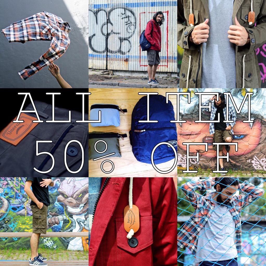 RITE NOW.

50% OFF. ALL ITEM.

FREE SHIPPING TO JABODETABEK AREA.

ONLY AT UNORAKY.COM #unoraky