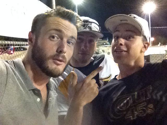 NateAbaurrea's tweet photo. After a powerful post-game interview, it's good to have a laugh. Cheers to you Buzz Saw! @reddingcolt45s #KCNR http://t.co/ZnDEMA7ot0