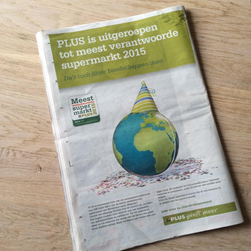 Mooie achterpagina van <a href="/DeGelderlander/">De Gelderlander</a> vandaag <a href="/plussupermarkt/">PLUS Supermarkt</a> #meestverantwoordesupermarkt