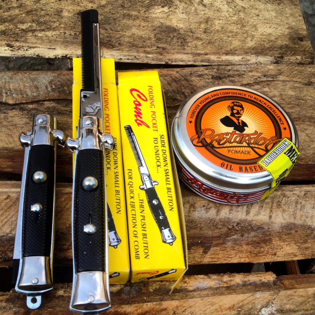 bastrdos's tweet photo. Switchblade comb with bastardos pomade http://t.co/xB4S6eDa3c