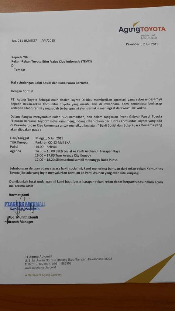 TEVC_Indonesia's tweet photo. Thanks to @AgungToyotaID 4 Invitation #Bukber #baksos #TevciPeduli. We'll be there Cc @TEVCI_Riau @Amidrossfel http://t.co/Oup7ZYLOrN